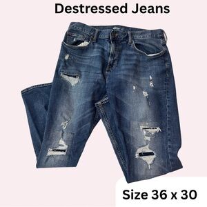 Old Navy Men's Distressed Dark Blue Slim-Straight Jeans